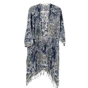 Soft Surroundings Womens Boho Printed Emor Open Front Cardigan Sweater Size L XL